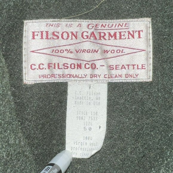 Vintage C.C. Filson Mackinaw Cruiser Jacket Mens Size 50 100% Wool Green - Picture 4 of 8